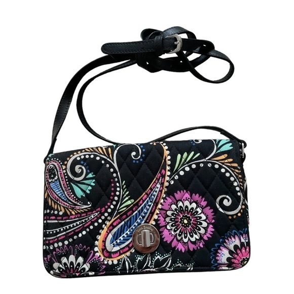 Handbags - VERA Bradley Black Paisley Bandana Swirl Turn Lock leather strap Crossbody Purse